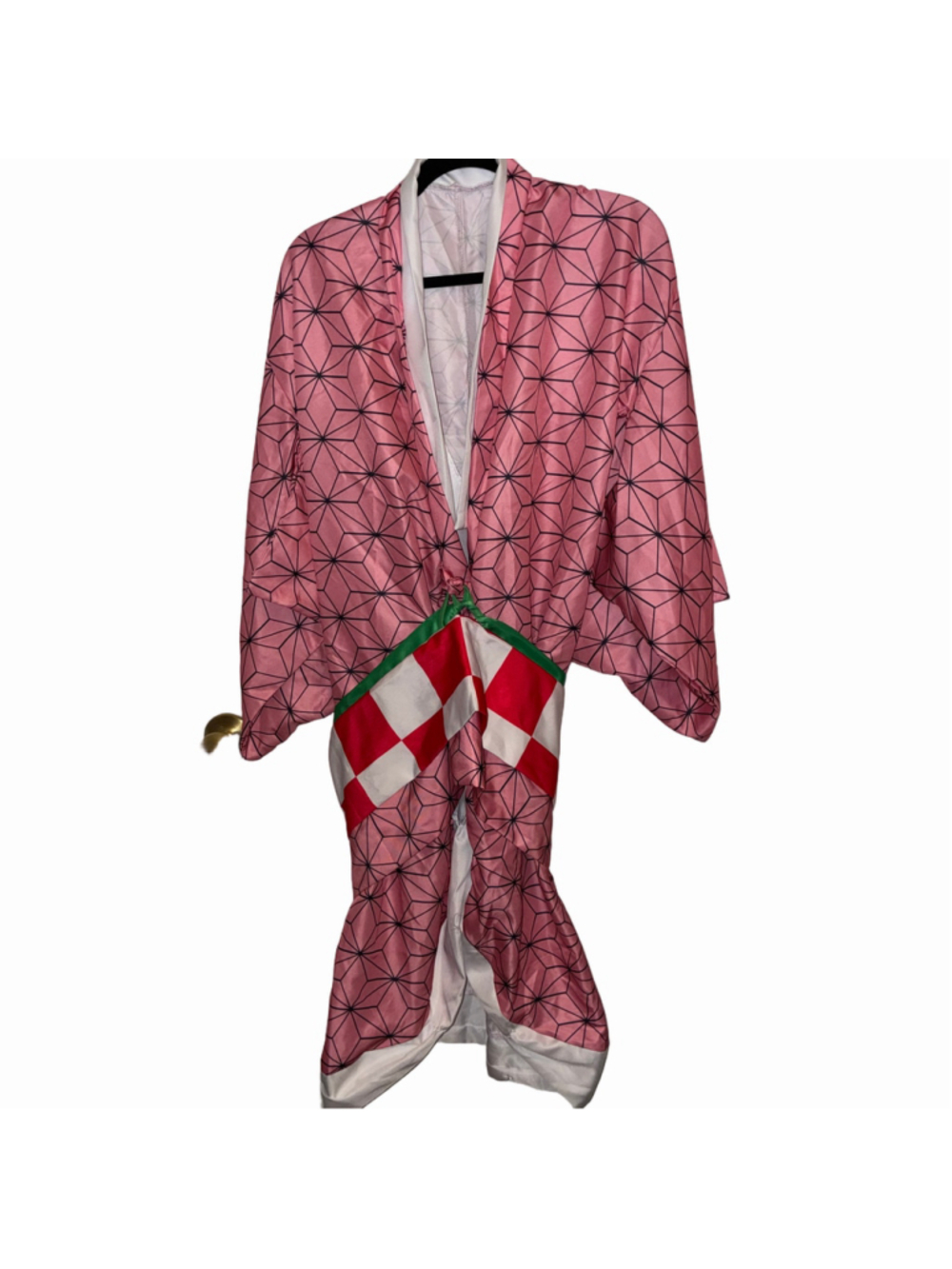 Women's Nezuko Demon Slayer Kimono Cosplay Robe Pink Red Geometric Print Size M